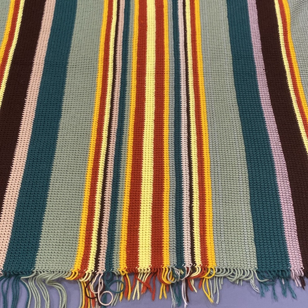 HANDMADE Striped Knit Blanket with Fringe 54x48 fringe Chic Boho Y2K - Picture 2 of 7